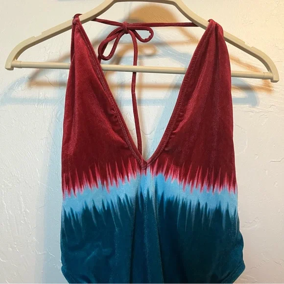 NWT The Bikini Lab Dip Dye Plunge Neck One-Piece Swimsuit in Teal Size S - Picture 5 of 10